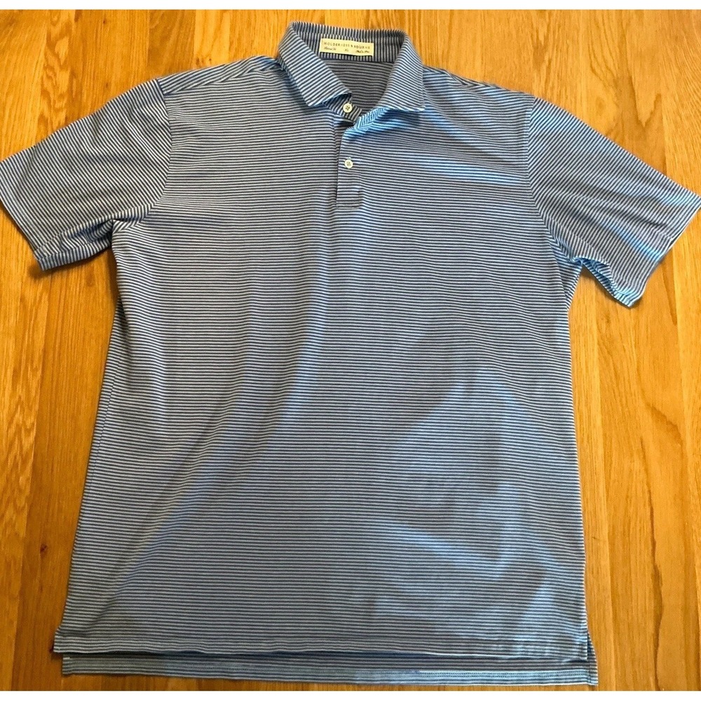 Holderness & Bourne Herron Polo XL Blue White Stripe Pima Cotton Stretch Shirt
